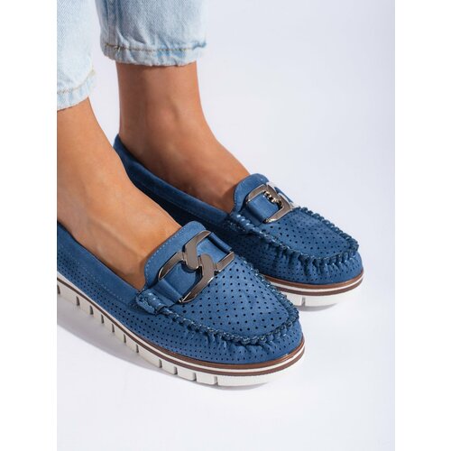 GOODIN Openwork blue loafers on a platform Slike