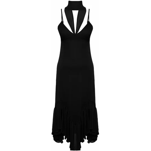 Trendyol Black Waist Opening/Skater Frilly Dress
