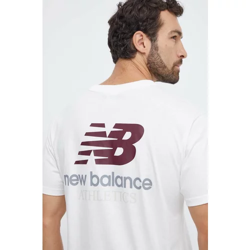 New Balance Bombažna kratka majica moški, bež barva