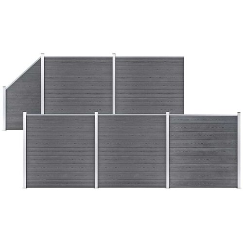 vidaXL WPC ograjni paneli 5 kvadratnih + 1 poševni 965x186 cm sivi Cene