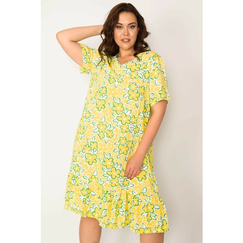 Şans Women's Plus Size Yellow Woven Viscose Fabric Layered Skirt Slike