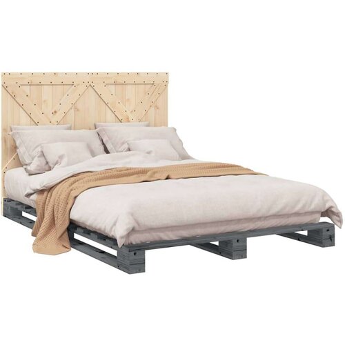 vidaXL Okvir za krevet s uzglavljem sivi 160x200cm od masivne borovine Cene