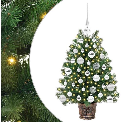 VidaXL Umjetno božićno drvce s 150 LED svjetlima Zelena 75 cm PE i PVC - 75 cm s LED-ima i srebrnim kuglicama Slike