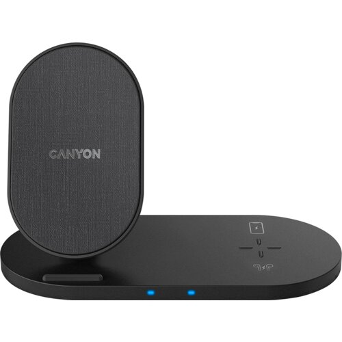 Canyon WS-202 2in1 Wireless charger, Input 5V/3A, 9V/2.67A, Output 10W/7.5W/5W, Type c cable length 1.2m, PC+ABS,with PU part ,180*86*111.1mm, 0.185Kg,Black Cijene