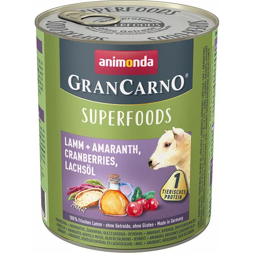 Animonda GranCarno Adult Superfoods 24 x 800 g - Jagnjetina + amarant, brusnice, lososovo olje