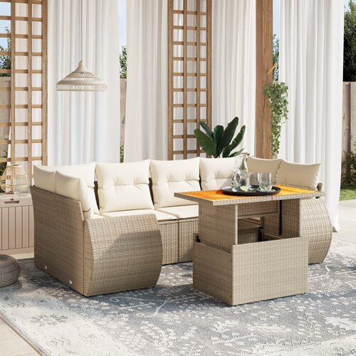 vidaXL 7-dijelni set vrtnih sofa od poliratana s jastucima bež Cijene