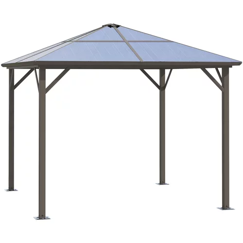 Outsunny Zunanji zunanji gazebo 2,94x2,94 m s polikarbonatno streho in kljukami, aluminijast okvir, kava, (20744509)