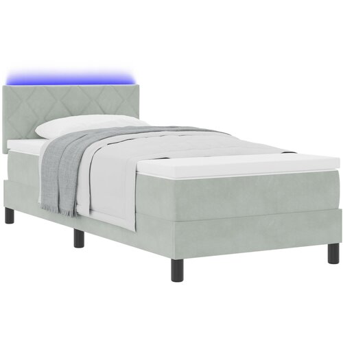 VidaXL Box Spring Postelja z Vzmetnico in LED Osvetlitvijo Svetlo Siva 90x190 cm Žamet Slike