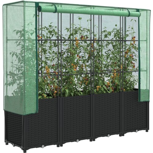 VidaXL Visoka greda s prevleko za rastlinjak videz ratana 160x40x153cm Slike