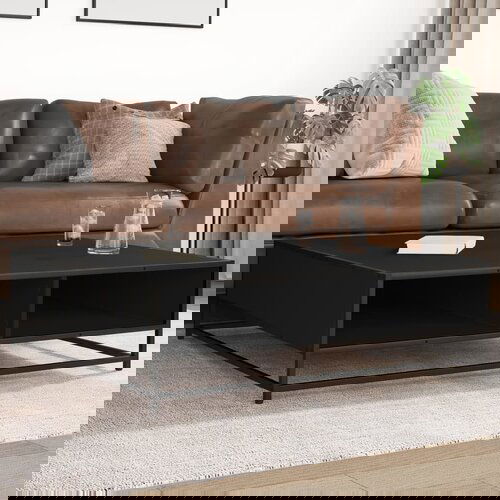 VidaXL Stol za kavu crni 100x100x30 cm Konstruirano drvo i metal Slike