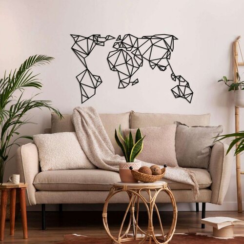 Wallxpert metalni zidni ukras 5138, geometrijska mapa sveta, 150 x 86 cm, crni Slike