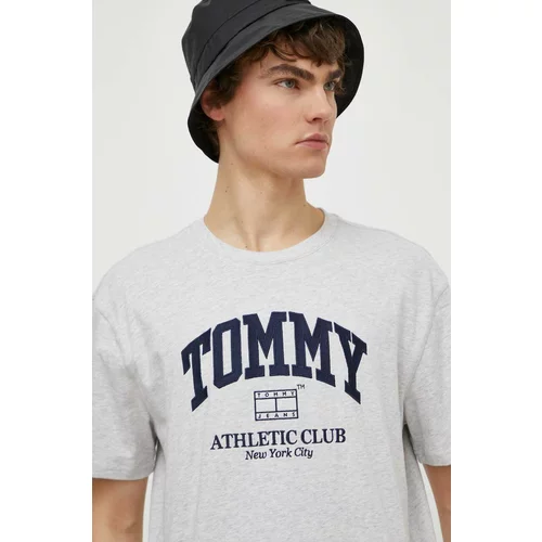 Tommy Jeans Bombažna kratka majica moška, siva barva, DM0DM18557