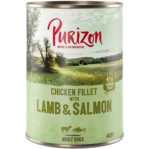 Purizon 10 + 2 gratis! mokra pasja hrana 12 x 400 g / 800 g - Adult: Jagnjetina z lososom s krompirjem in hruško (12 x 400 g)