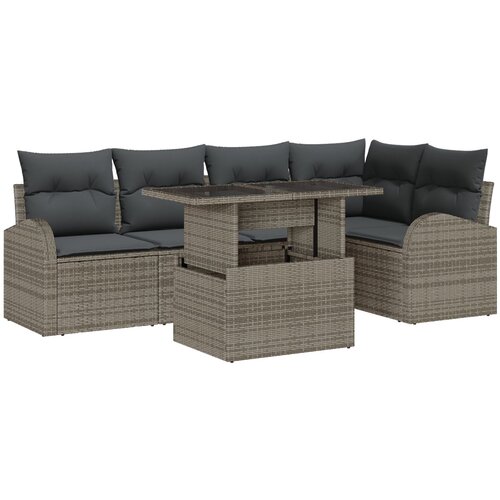 vidaXL 6-dijelni set vrtnih sofa s jastučićima, siva poli pletenina, Dvosjed vrtna sofa sa skladištem i jastučićima, siva poli pletenina Cijene