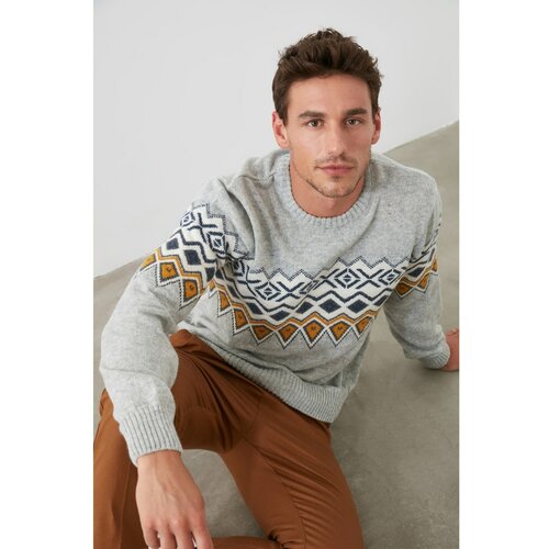 Trendyol grey men's bicycle collar jacquard panelkink sweater Slike