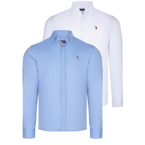 Dewberry DUAL SET G674 MENS SHIRT-WHITE-BABY BLUE Cene