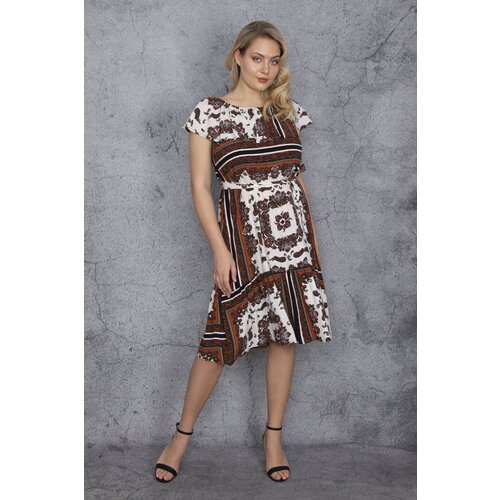 Şans Women&amp;#039;s Colorful Hem And Flounce Collar Elastic Detailed Floral Pattern Viscose Dress Slike