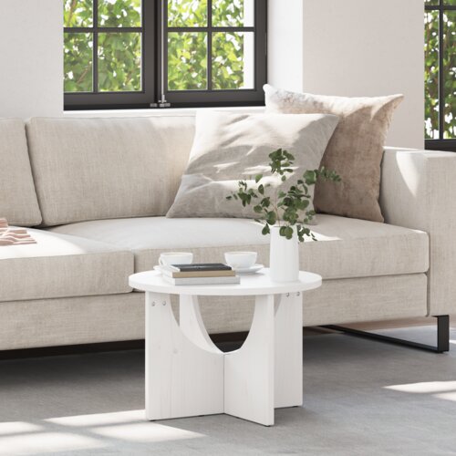 vidaXL Klubska miza Bela 50 x 50 x 35 cm Masivno borovo les Cene