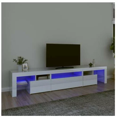  TV omarica z LED lučkami visok sijaj bela 215x36,5x40 cm