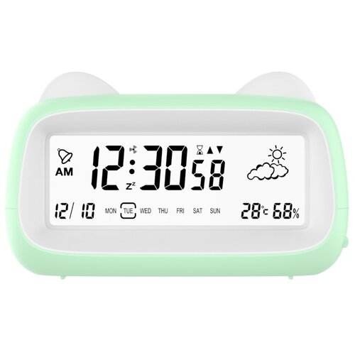 INF Polnilna mačja budilka z nočno lučjo, prikazom temperature in dremežem Green, (5000290728) Slike