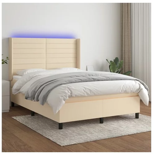  Box spring postelja z vzmetnico LED krem 140x190 cm blago