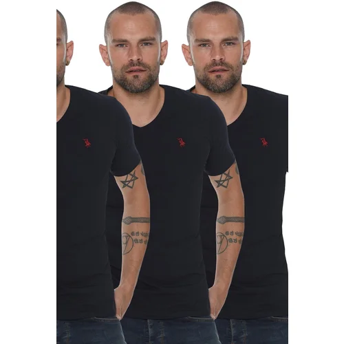 Dewberry TRIPLE SET T8568 V-NECK MEN'S T-SHIRT-NAVY-NAVY-NAVY-NAVY