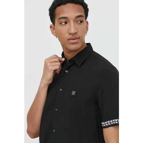 Hugo Košulja za muškarce, boja: crna, regular, s klasičnim ovratnikom