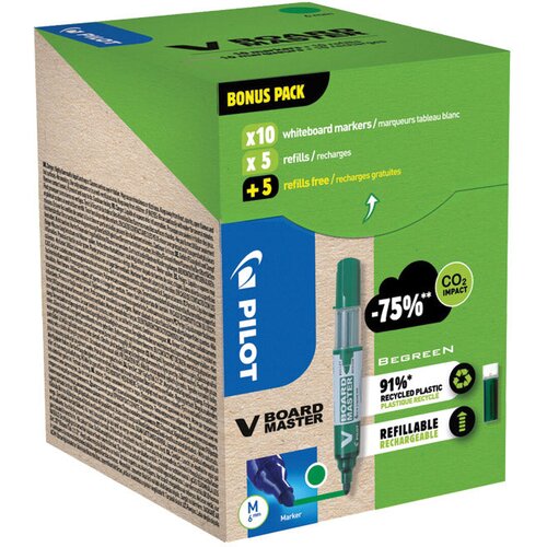  SET MARKER ZA BIJELU PLOČU 2,3 MM V BOARD MASTER BEGREEN PK10 PILOT PLUS REFILI (5 PLUS 5 GRATIS) ZELENI Cene