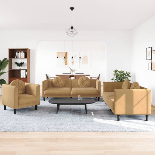vidaXL 3-dijelni set sofa s jastucima smeđi baršunasti Cijene