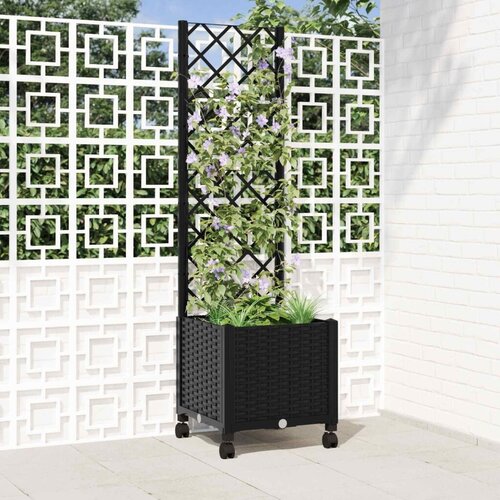  Vrtni saksija s re&amp;scaron;etkom i kotačima Crna 40 x 40 x 146 cm PP - Crna 40 x 40 x 136 cm s kotačima Slike