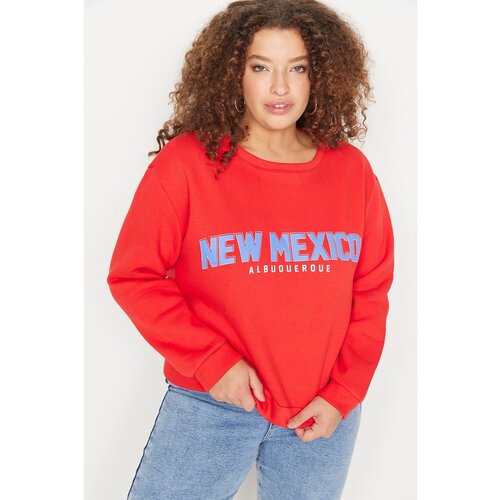 Trendyol Curve Red Crew Neck Printed Knitted Sweatshirt Slike