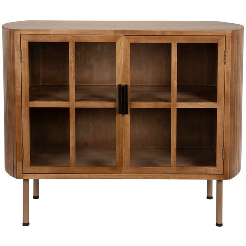 White Label Vitrina iz masivnega kavčukovca v naravni barvi 100x80x38 cm Yaz – Cene