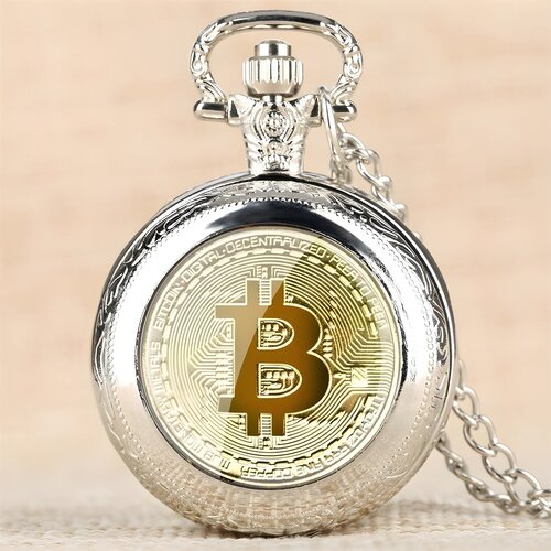  Džepni Sat Bitcoin - Srebrni KP5816 Slike
