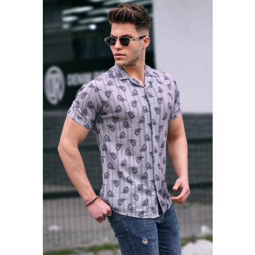 Madmext Men's Gray Short Sleeve Patterned Shirt Slike