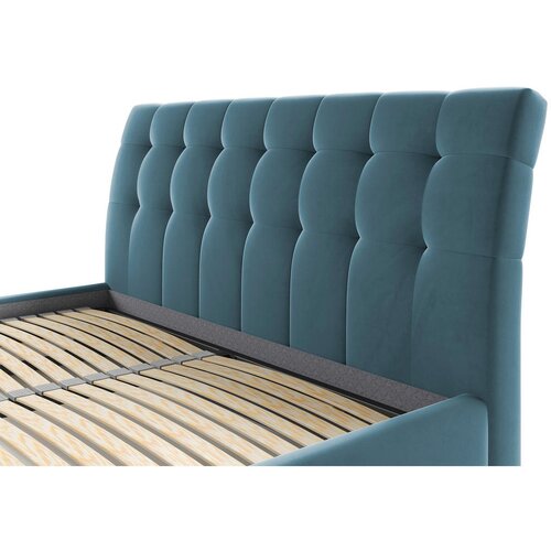 Hom`in OBLAZINJENA POSTELJA 160 cm x 200 cm , tekstil modra Slike