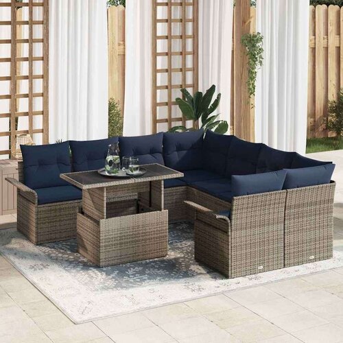 Vrtna sedežna garnitura z blazino 9 pcs Siva Poly ratan, (5000143141) Cene