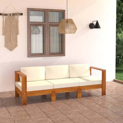 The Living Store Vrtni kavč trosed s kremno belimi blazinami akacijev les - Vrtni Kavč, (21427485) Slike