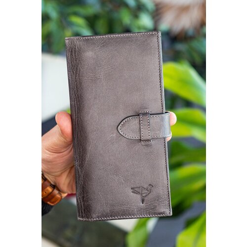 Garbalia Albert Crazy Gray Genuine Leather Unisex Wallet With Rfid Blocking Phone Compartment Slike