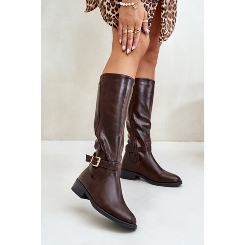 Kesi Women&amp;#039;s insulated flat heel boots with gold buckle brown Arsisna Slike