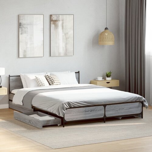 Furnova Posteljni okvir s predali siva sonoma 120x190 cm inženirski les, (21936319) Slike
