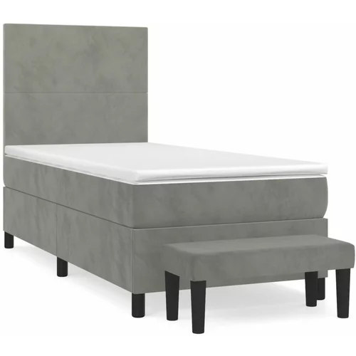 vidaXL Box spring postelja z vzmetnico svetlo siv 90x190 cm žamet, (20790163)