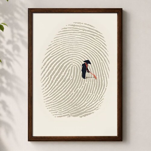 Wallxpert uramljena mdf slika 3752KACT-013, mali čovek grabulja otisak prsta poput zen ba&scaron;te, 37 x 52 cm Cene