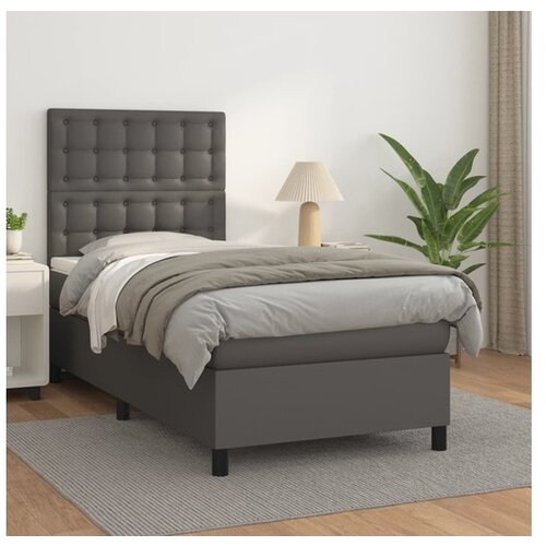 VidaXL Krevet s oprugama i madracem sivi 90 x 190 cm od umjetne kože Slike