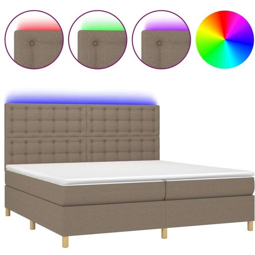  Krevet box spring s madracem LED smeđesivi 200x200 cm tkanina Slike