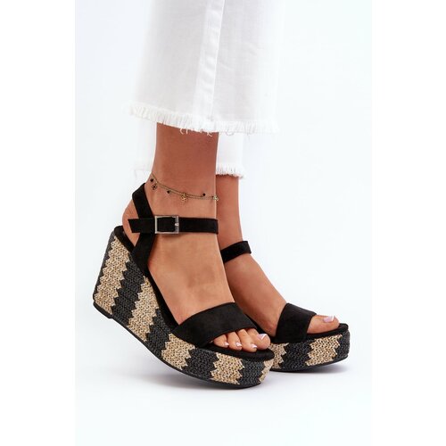 Kesi Women's wedge sandals with a braid, black Reviala Slike