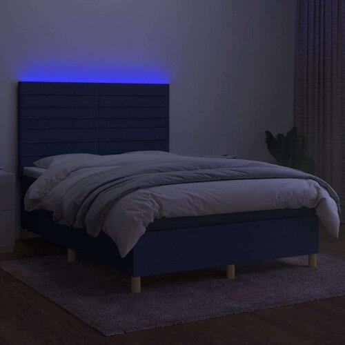  Box spring s madracem LED plavi 140x200 cm od tkanine Slike