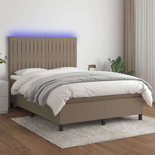  Box spring postelja z vzmetnico LED taupe 140x190 cm blago, (20900155) Cene