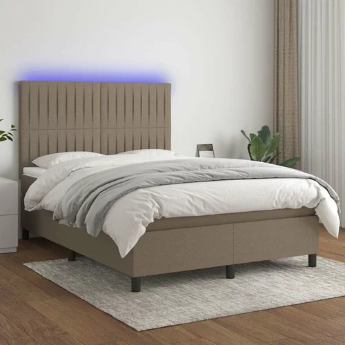  Box spring postelja z vzmetnico LED taupe 140x190 cm blago, (20900155)