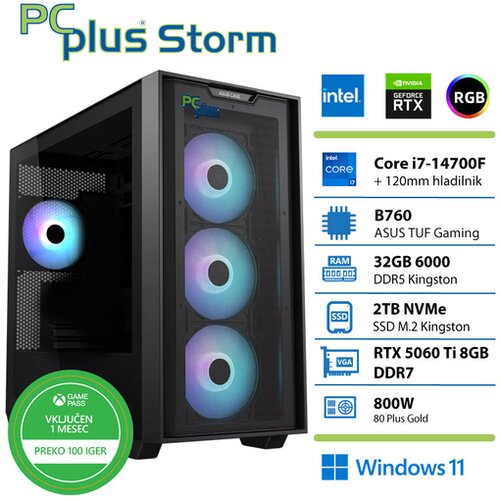 PCPLUS gaming namizni računalnik Storm i7-14700F/32GB/2TB NVMe SSD/RTX 5060 Ti 8GB/Windows 11 Home 147761 Cene