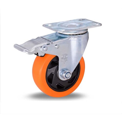 INF Medium Industrial Swivel Caster Set of 4 with Brake - 3" Orange PVC/Polyurethane Wheel, (5000158322) Cene